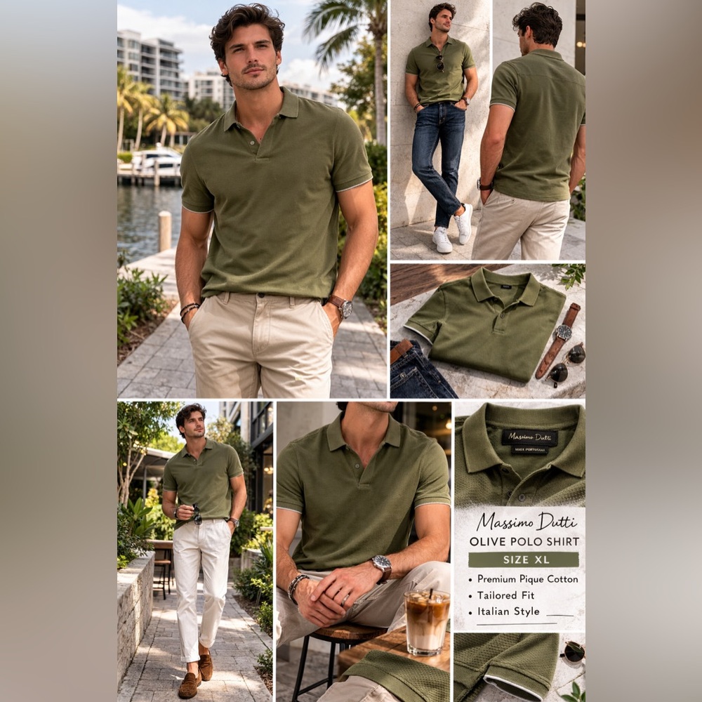 Massimo Dutti Olive Polo Shirt. B44